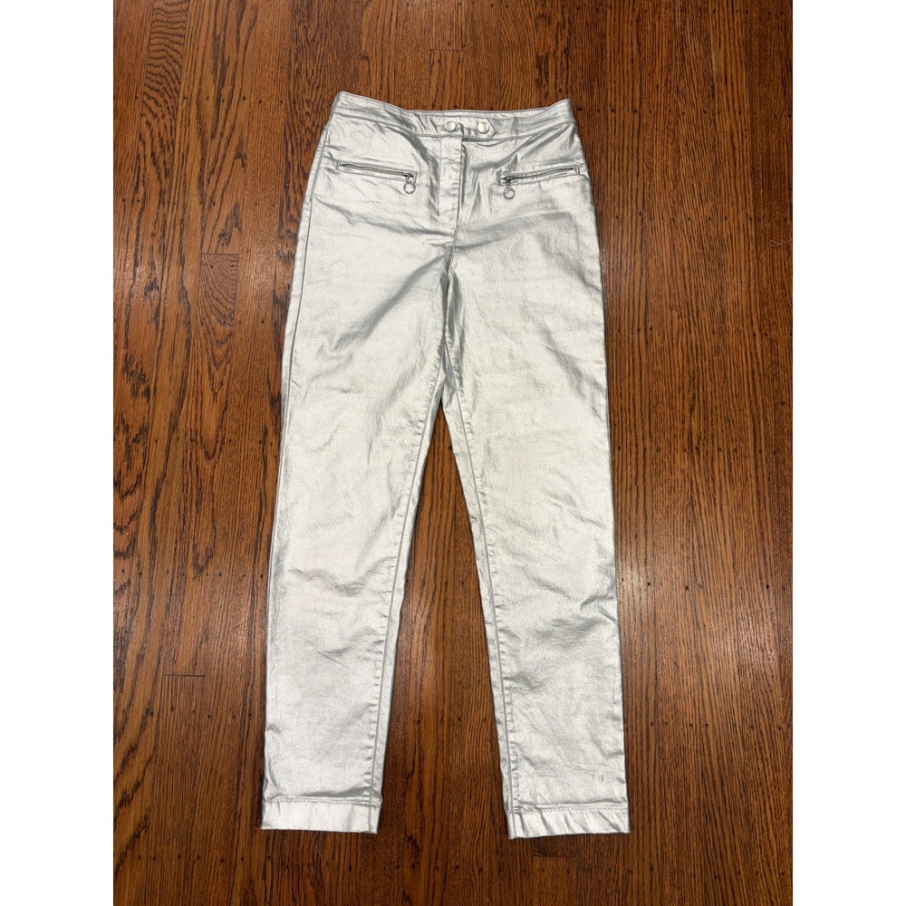 H&M Metallic Silver Coated Slim Ankle Pants Y2K Halloween Disco Size 6